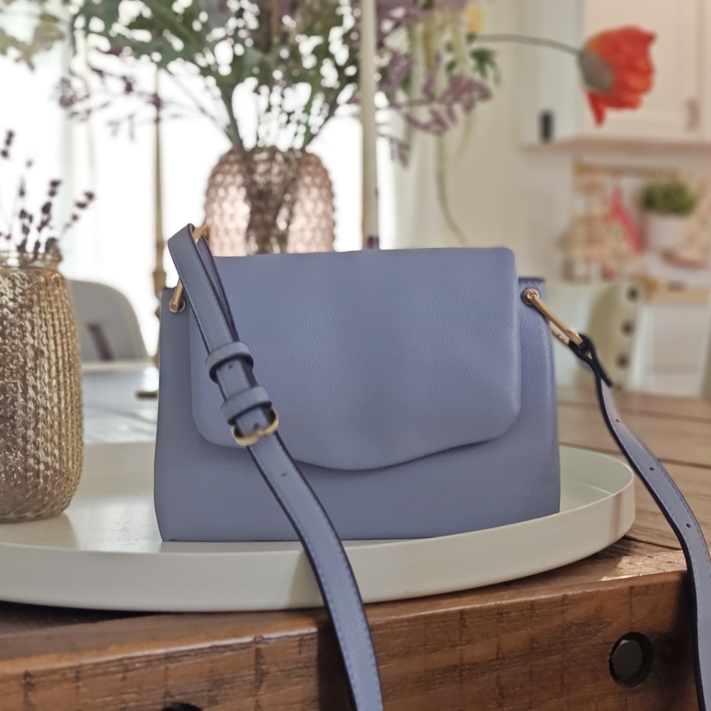 A New Day Blue Crossbody Bag with Adjustable Strap and Flap Closure